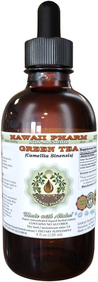 Hawaii Pharm Green Tea Alcohol-Free Liquid Extract, Organic Green Tea (Camellia Sinensis) Dried Leaf Glycerite Natural Herbal Supplement 2 oz