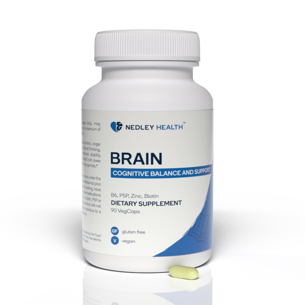 Brain - Balanced Neurotransmitter Support Supplement - Zinc, B6, Biotin for Cognitive Function - 90 Veggie Capsules (Brain)