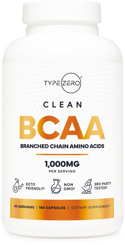 Type Zero BCAA 1000mg Branched Chain Amino Acids (180 Capsules, 90 Servings) with 500mg of L-Leucine, 1000mg of L-Isoleucine and L-Valine