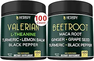 Bundle 5in1 Valerian Root Supplement & 6in1 Beet Root Capsules - Support Restful Night, Heart Health, Digestive and Immune