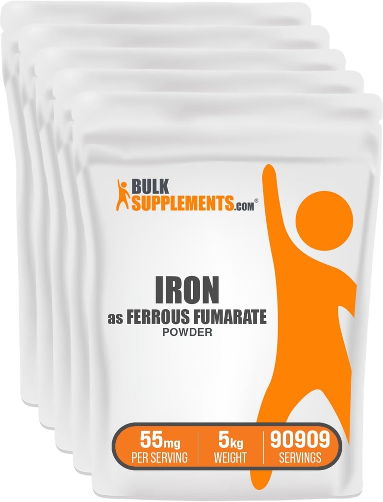BulkSupplements.com Ferrous Fumarate Powder - Essential Mineral, Iron Supplement for Men and Women - Gluten Free, 55mg per Serving, 1kg (2.2 lbs) (Pack of 5)