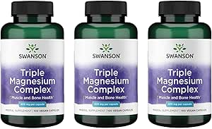 Swanson Triple Magnesium Complex - Mineral Supplement - Natural Support - Featuring Citrate, Oxide & Aspartate - (100 Capsules, 400mg Each, 3 Pack)