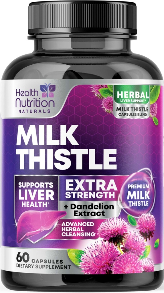 Milk Thistle Supplement - Advanced Liver Cleanse Detox & Repair with Dandelion Root Extract - Natural Milk Thistle Silymarin Marianum Extract Liver Health Support, Non-GMO, Bottled USA - 60 Capsules
