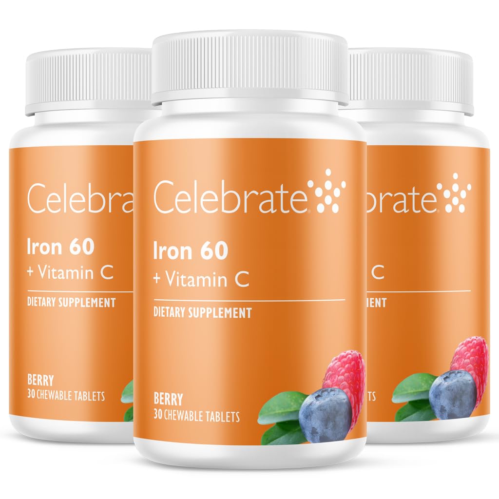 Celebrate Vitamins Iron Supplement with 60mg Iron & Vitamin C – Berry Chewables for Bariatric Patients, Gastric Bypass & Sleeve Gastrectomy Support – 30 Tablets for Post-Surgery Health Maintenance