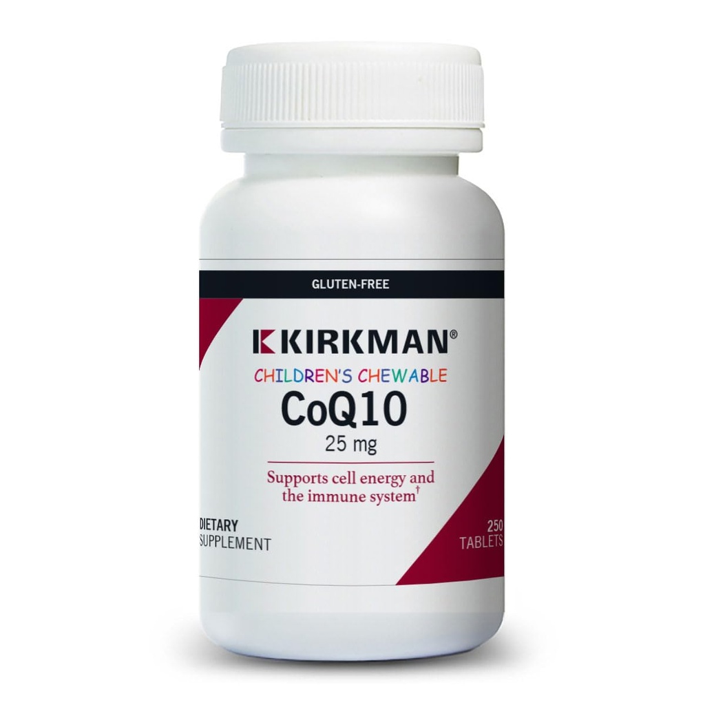 Kirkman Coenzyme Q10 25 mg Children's Chewable Tablets || 250 Tablets || CoQ10 || Free of Common allergens || Gluten Free || Casein Free || Supports Immune System