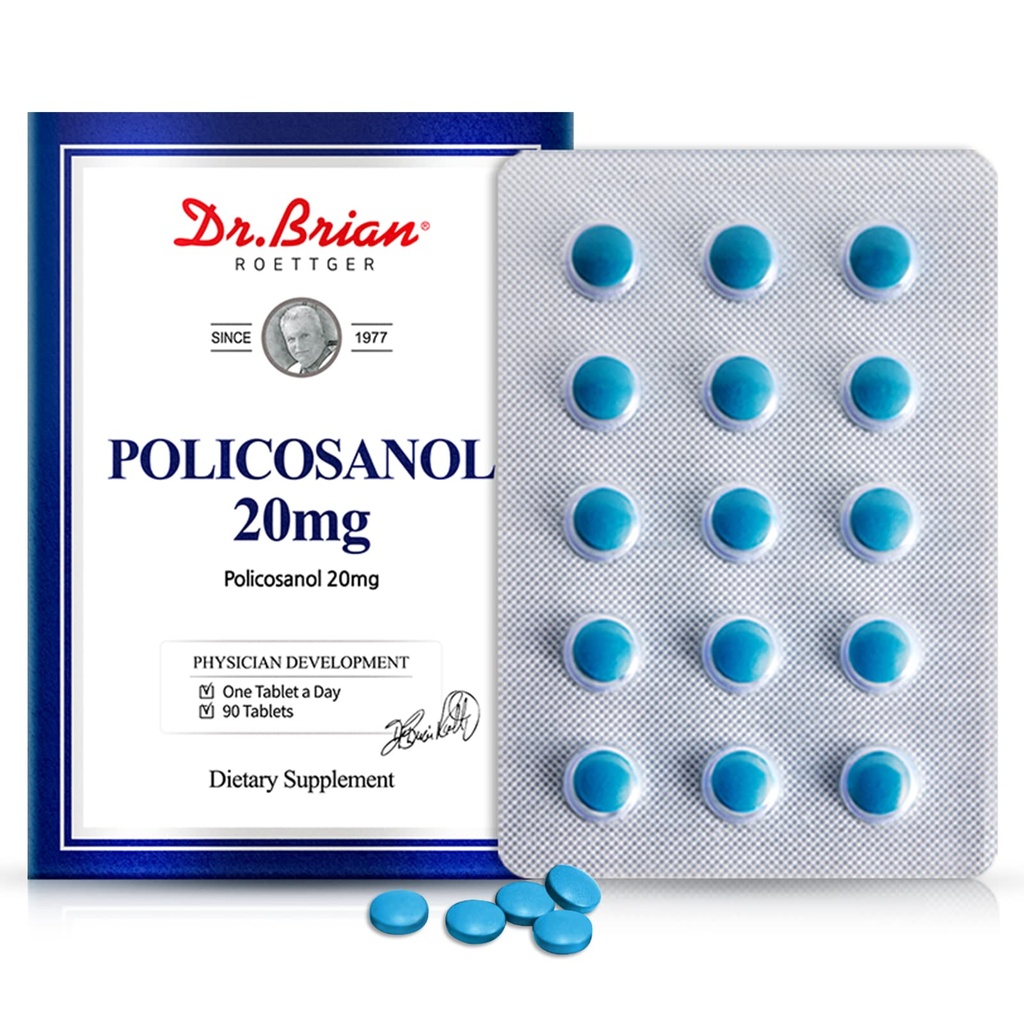 Dr. Brian Policosanol 20mg | Supports Heart & Cholesterol Health - Vegan, Gluten Free, Dairy Free, 90 Policosanol Vegetable Tablets