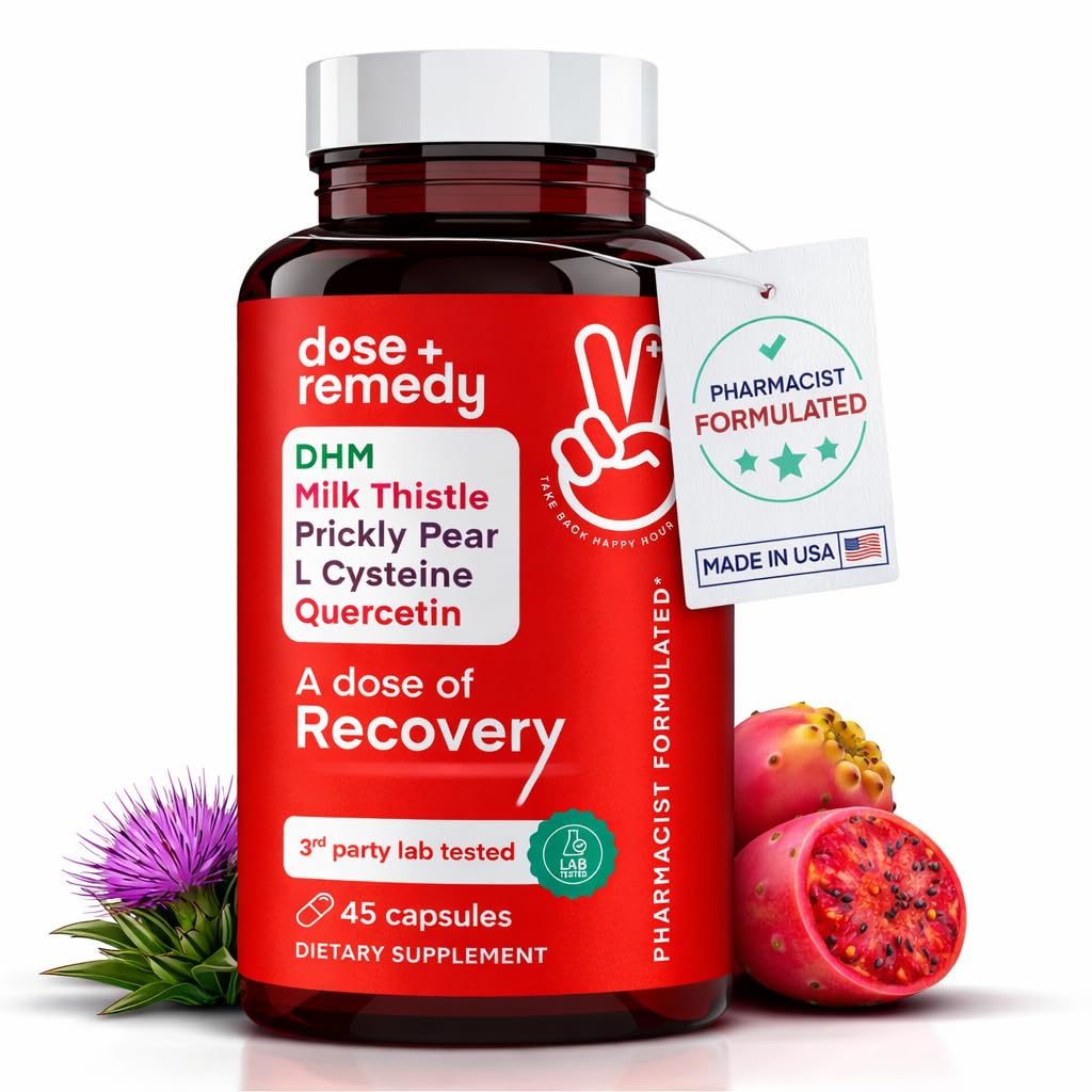 A dose of Recovery | Made in USA | USDA | Hydration Support for Better Morning Care Asian Flush | Dihydromyricetin DHM, Quercetin, Vitamin B, Milk Thistle, Prickly Pear, | (45 Pills)