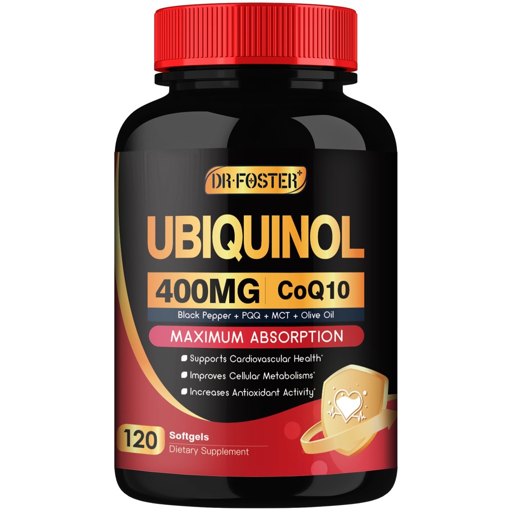 DRFOSTER Coq10 400mg Softgels Ubiquinol with PQQ & Vitamin E, Olive Oil, Heart, Brain & Energy Support - 120 Days Supply