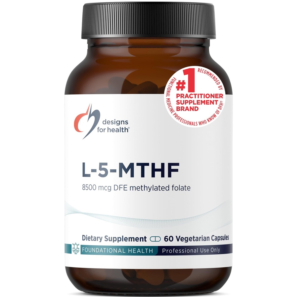 Designs for Health L 5-MTHF - Quatrefolic L Methylfolate Supplement 5mg (8500 DFE) - Methylated Folate Supplement for Women & Men - Supports Methylation - Non-GMO, Gluten Free (60 Capsules)