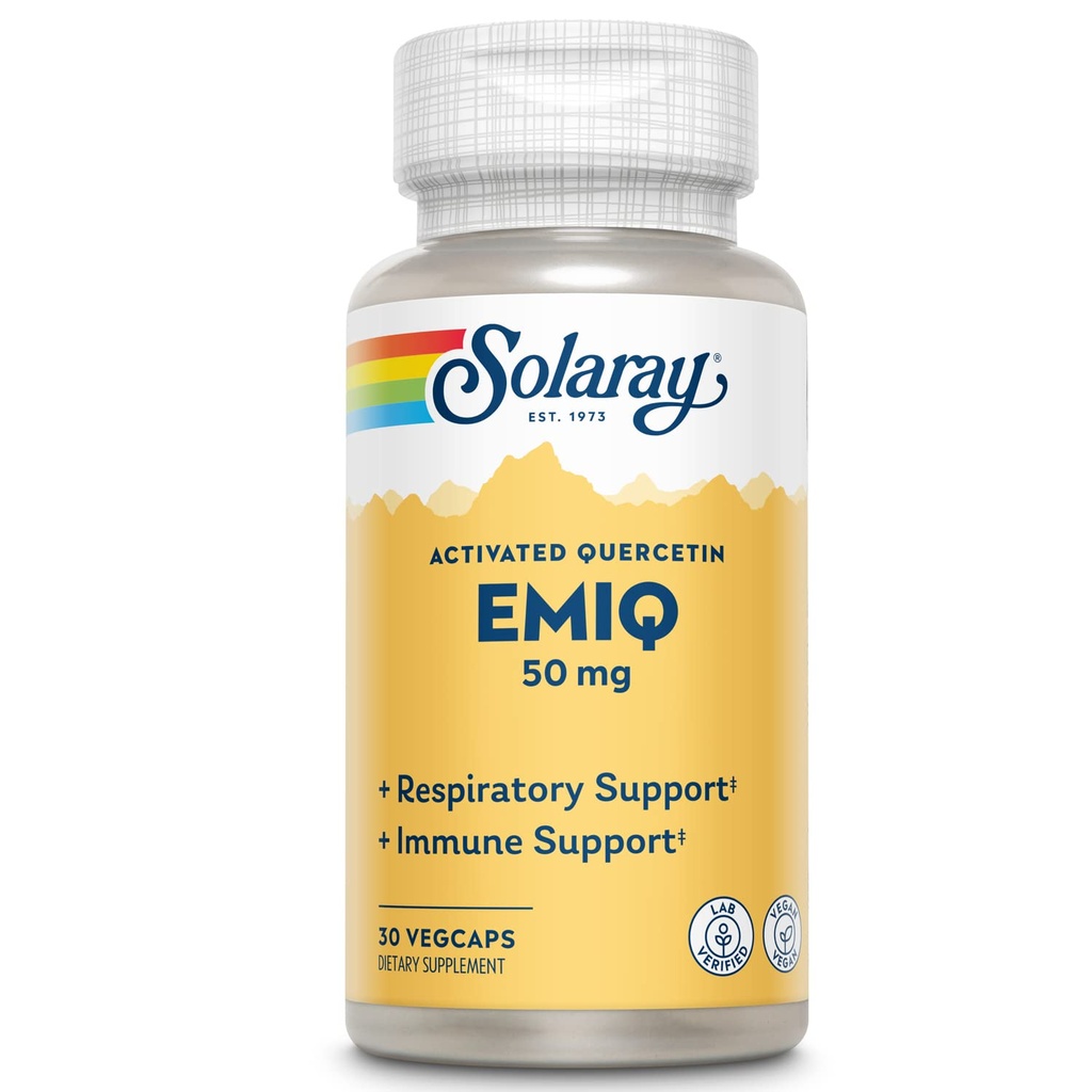 SOLARAY EMIQ Activated Quercetin, Sinus, Respiratory & Immune Health Support, Enhanced Absorption, 30 Servings, 30 VegCaps