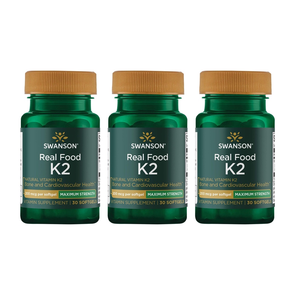 Swanson Maximum Strength Vitamin K2 (MK-7) Bone and Heart Health Supplement for Adults Over 50 Seeking Calcium Regulation - 200 mcg from Japanese Natto (30 Softgels, 3 Pack)