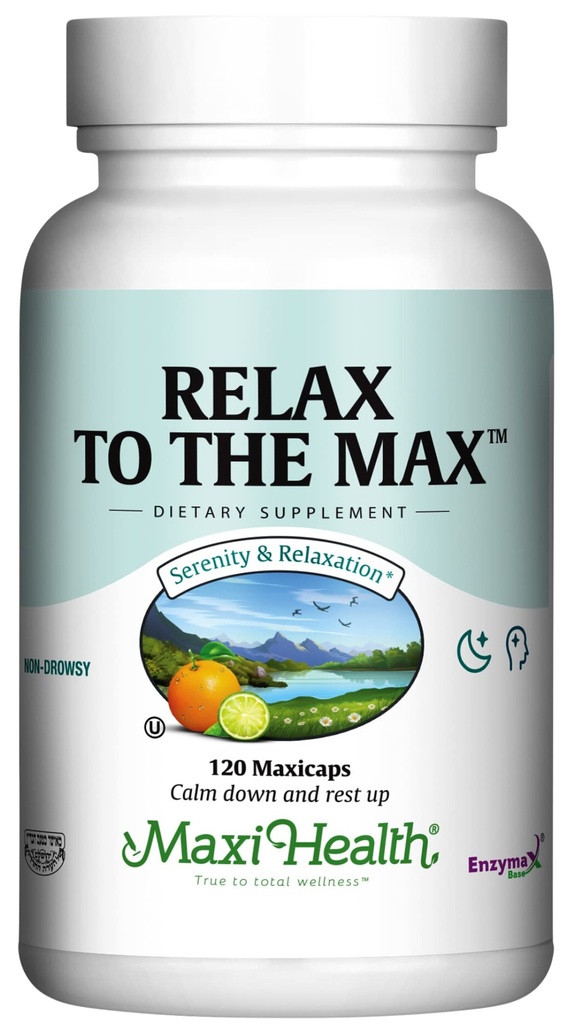 Maxi Health - Relax to The Max Stress Relief Formula (120 Count) Stress Relief Capsules with Vitamin C, Calcium, L-Theanine, L-Taurine & Amino Acids - All Natural Calming & Relaxation Supplements
