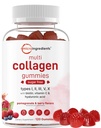 Micro Ingredients Multi Collagen Peptides, 120 Collagen Gummies | Type I,II,III,V,X Protein with Biotin, Hyaluronic Acid, & Vitamin C Complex | Pomegranate & Berry Flavored | Sugar Free, Non-GMO