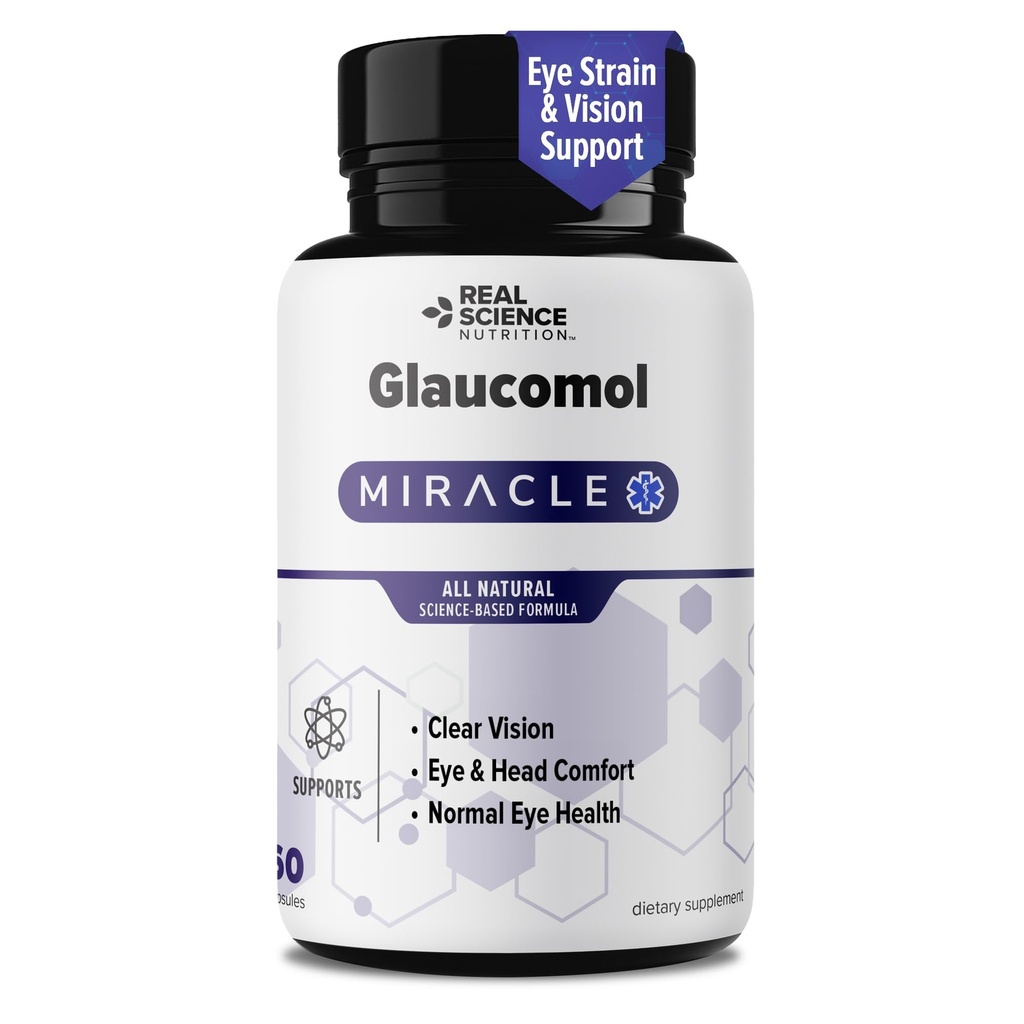 Real Science Glaucomol Miracle - Natural Eye Vitamins & Eye Supplements for Optic Nerve & Ocular Circulation Support – with Vitamins C, D & B12 for Vision Clarity & Eye Comfort – Made in USA, 60 Caps