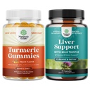 Bundle of Turmeric Curcumin Immune Support Gummies with Black Pepper - Joint Supplement with Curcumin Powder and Liver Cleanse Detox & Repair - Milk Thistle Supplement for Digestion & Immune Health