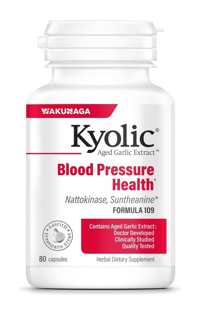 Kyolic Aged Garlic Extract Formula 109 - Blood Pressure Health Support - Cardiovascular Formula - Odorless Herbal Supplement - 80 Capsules (40 Servings)