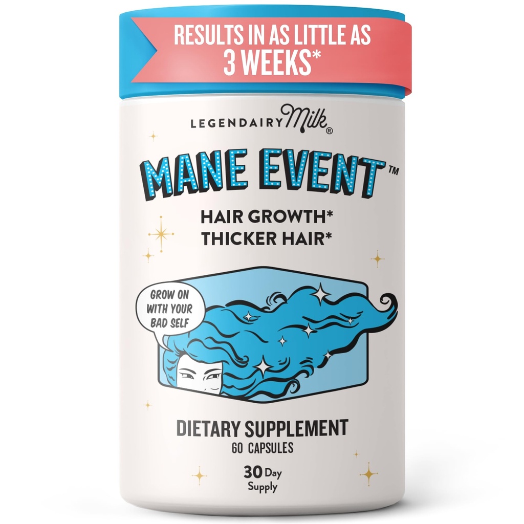Legendairy Milk Hair Growth Vitamins for Women - Biotin for Hair Growth with Collagen & Lustriva, Hair Loss Products & Supplements for Thinning, Thicker, Fuller, Stronger Skin & Nails, Mane Event™