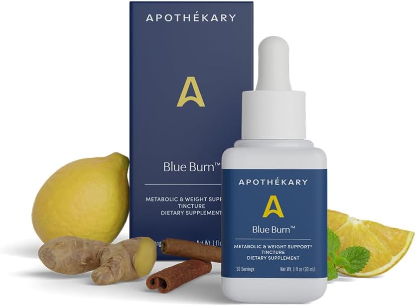 Apothékary Blue Burn Herbal Supplement Herbal Liquid Drops, Dietary Metabolism Support Supplement 1.22 Fl Oz, 30 Servings