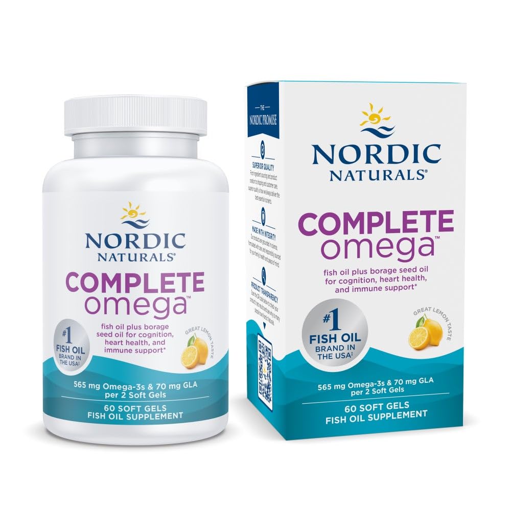 Nordic Naturals Complete Omega 3 Fish Oil Supplement 565 Mg EPA & DHA Supplement With Gla, Oa | Fish Oil + Omega 3 6 9 Dietary Supplement | Lemon flavor 60 Softgel