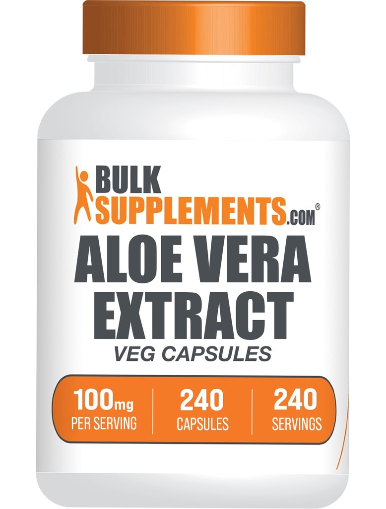 BulkSupplements.com Aloe Vera Capsules - Aloe Vera Extract, Aloe Vera Supplement - Herbal Supplement, Gluten Free, 1 Capsule per Serving, 240 Veg Capsules (Pack of 1)
