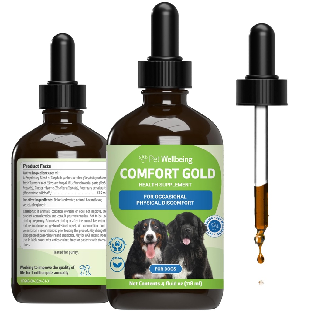 Pet Wellbeing Comfort Gold for Dogs - Supports Canine Physical Comfort, Healthy Circulation, Corydalis, Turmeric - Veterinarian-Formulated Herbal Supplement 4 oz (118 ml)
