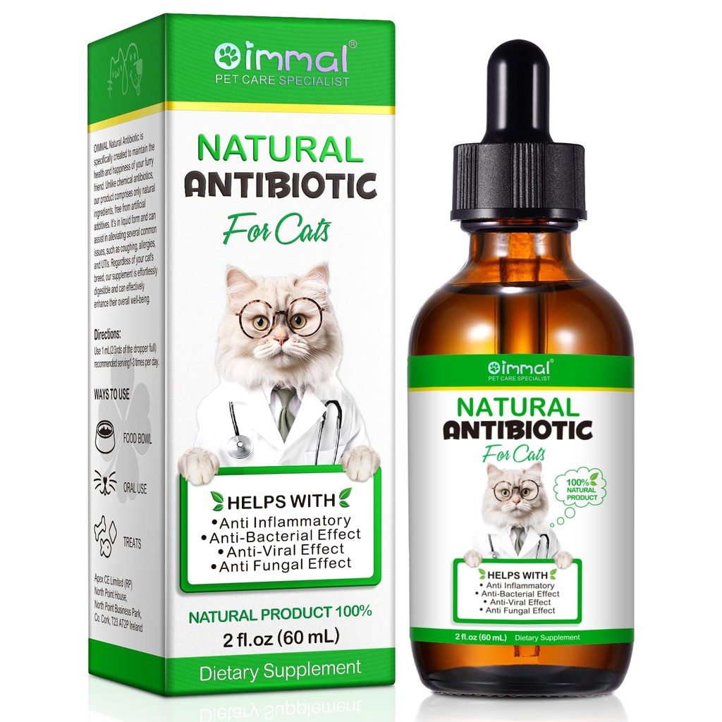 Antibiotics for Cats, Natural Antibiotic Pet Supplements Supports Immune & Cats Allergy Relief, Cat Multivitamin UTI Drops for All Ages & Breeds of Cat, Chicken Flavour - 2 Fl Oz / 1 Pack