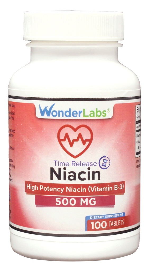 Wonder Laboratories High Potancy Time Release Niacin (Vitamin B3) 500 Mg 100 Tablets Non-GMO, Gluten Free Supplement