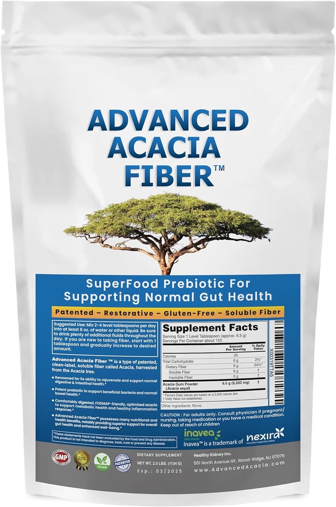 Advanced Acacia Fiber Powder Bundle 2.5 Ibs (40oz) Soluble Fiber Leaky Gut Repair Powder + Organic Sodium Bicarbonate Alkaline Supplement for Alkalinity 2LB