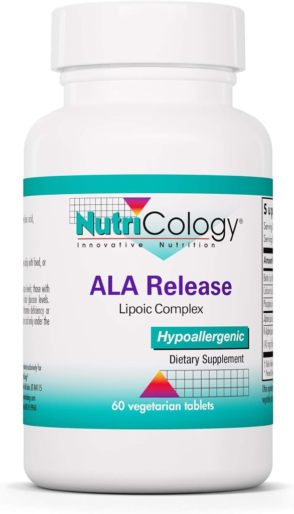 Nutricology ALA Release - Alpha-Lipoic Acid Complex, R-Alpha-Lipoic, Biotin, Calcium, Nutritional Supplement, Vegetarian Tablets - 60 Count