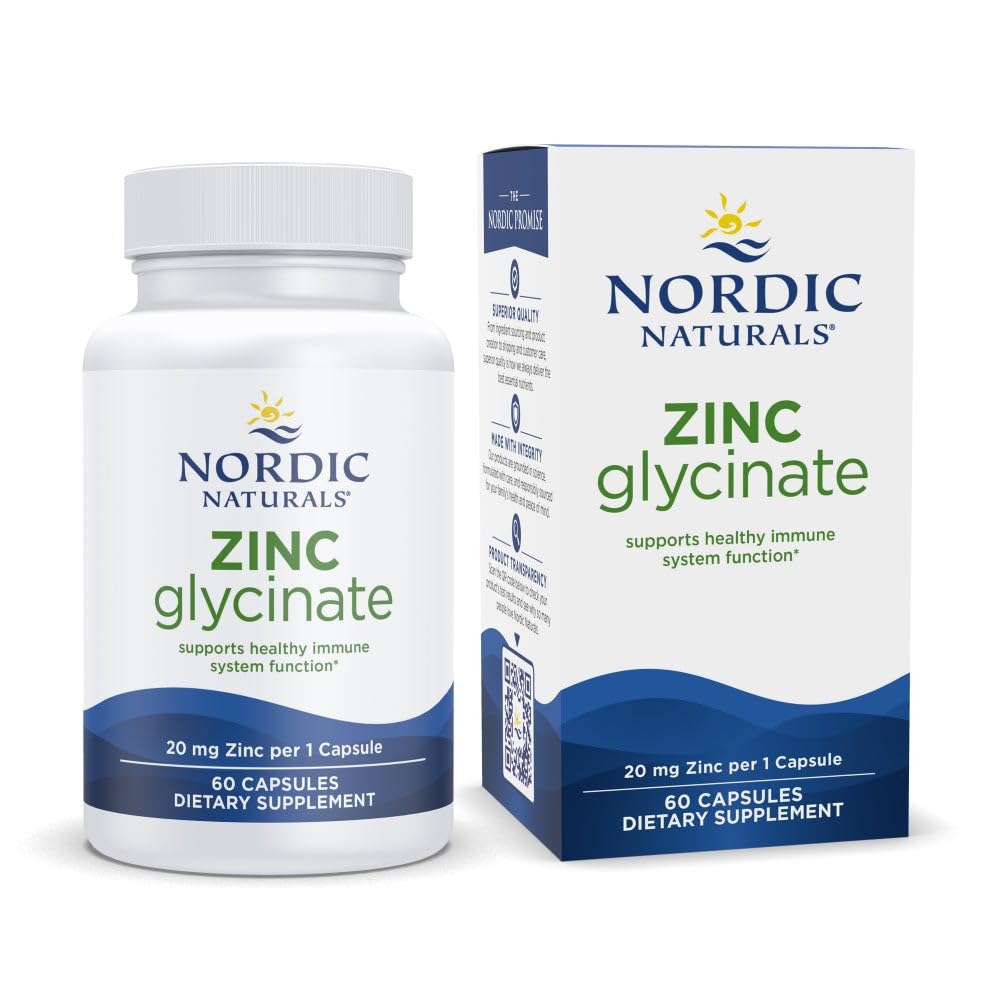 Nordic Naturals Zinc Glycinate - 60 Capsules - 20 mg Highly Absorbable Zinc Glycinate - Optimal Wellness - Non-GMO, Gluten Free, Vegan - 60 Servings