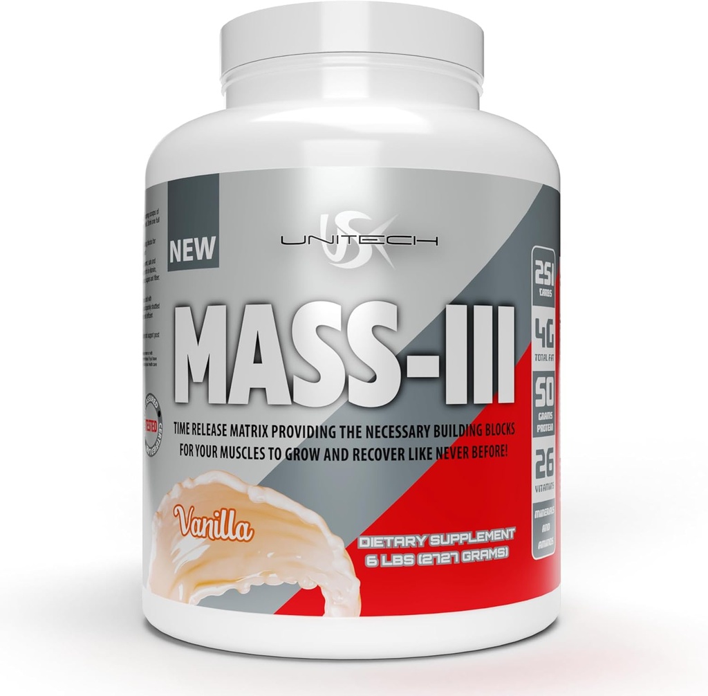 Unitech USK Mass Vanilla Powder | Absorbable Mass Gainer Supplement | Rich in Protein, Vitamins, & Minerals | Protein Isolate & Concentrate | Supports Muscle Growth & Recovery | Vanilla Flavor, 96oz