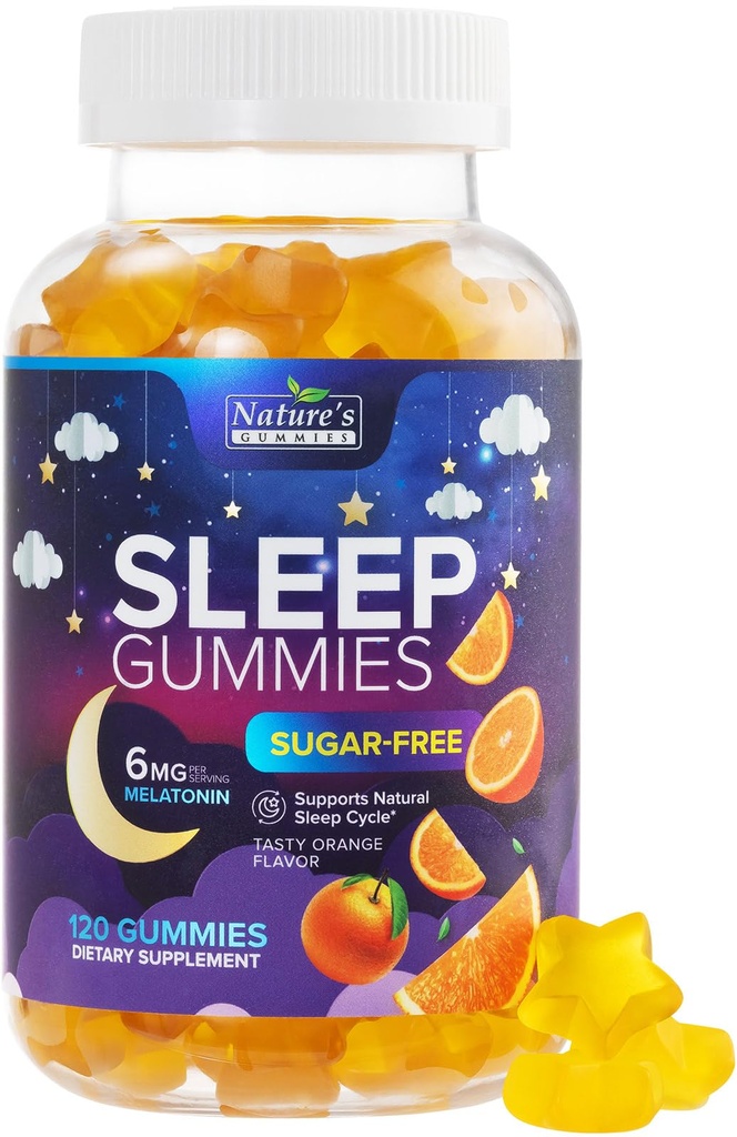 Sleep Gummies for Adults - Sugar Free Melatonin 6 MG Per Serving Gummy Supplement - Natural Zero Sugar Sleeping Gummy for Adults & Kids, Orange Flavored, Extra Strength Sleep Support - 120 Gummies