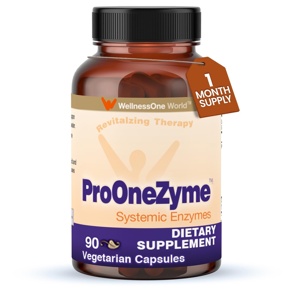 WellnessOne ProOneZyme Digestive Enzymes Supplements - Systemic Proteolytic Enzymes for Digestion, Gut Health, Gas Relief & Bloating - Contains Bromelain, Nattokinase, Protease & More - 90 Capsules