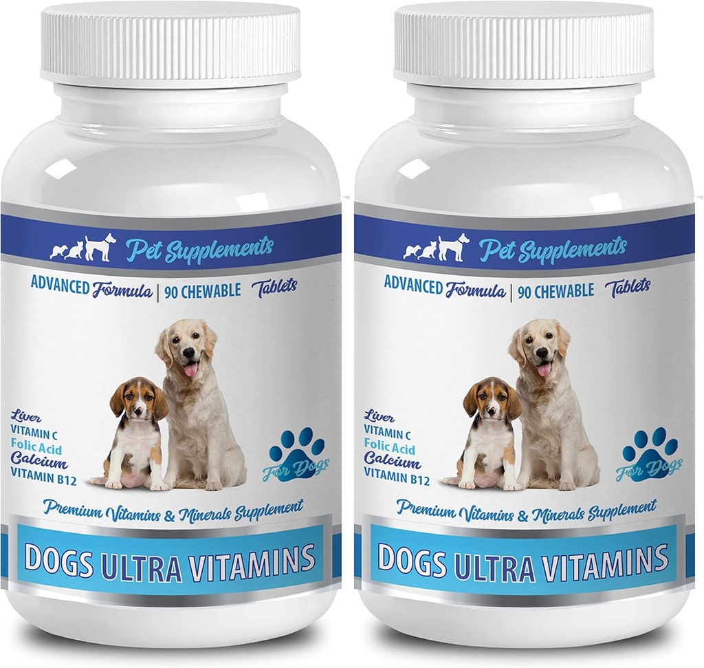 Bone Support for Puppies - Dogs Ultra Vitamins - CHEWABLE - Advanced Formula - Premium Minerals - Dog Calcium Bones - 2 Bottle (180 Chews)