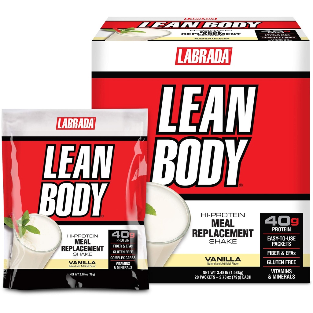 Lean Body All-In-One Vanilla Meal Replacement Shake. 40g Protein, Whey Blend MRP, 8g Healthy Fats & Fibre, 22 Vitamins and Minerals, No artificial colours, Gluten Free, (20 MRP Packets)