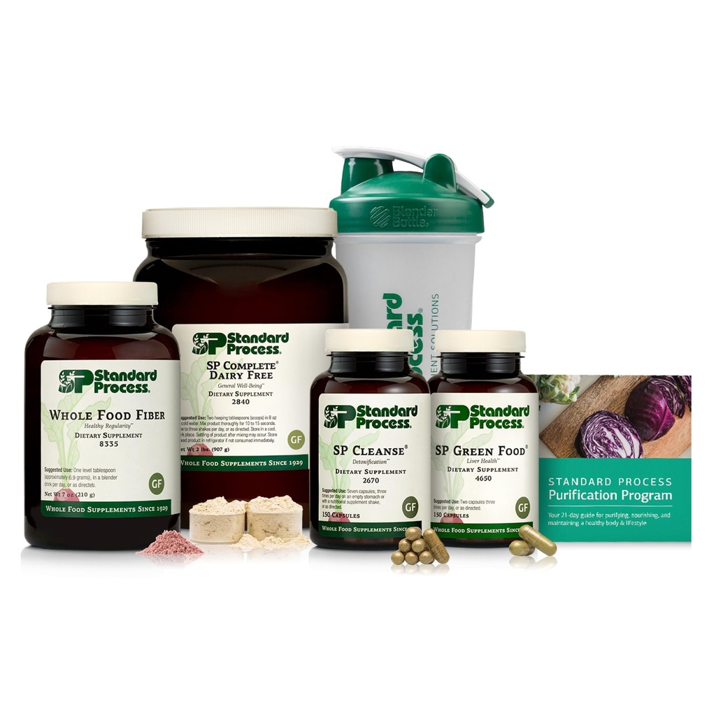Standard Process Purification Product Kit with SP Complete® Dairy Free and Whole Food Fiber - Whole-Body Detox Program - Includes Guide & Blender Bottle - Vegan, Gluten-Free & Non-Dairy - 21-Day Kit