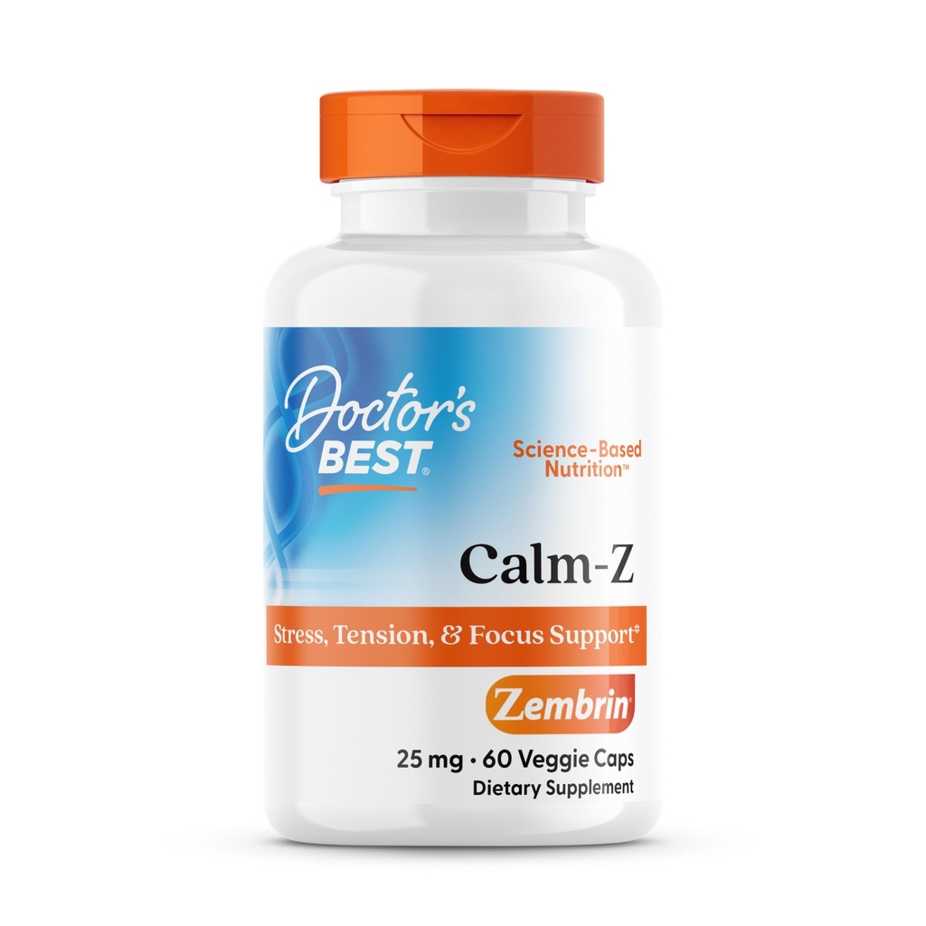 Doctor's Best Calm-Z for Men & Women - Zembrin (Sceletium Tortuosum) Extract Supplement, Calm & Focus Support, Helps Reduce Stress, 25 mg Capsules, Sourced from Kanna Herb, Gluten Free - 60 Veg Caps