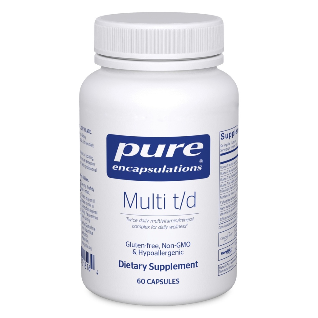 Pure Encapsulations Multi T/D - Multivitamin & Mineral Supplement - for Daily Wellness, Cardiovascular & Immune Health* - Rich in Vitamins & Minerals - Gluten Free & Vegetarian - 60 Capsules