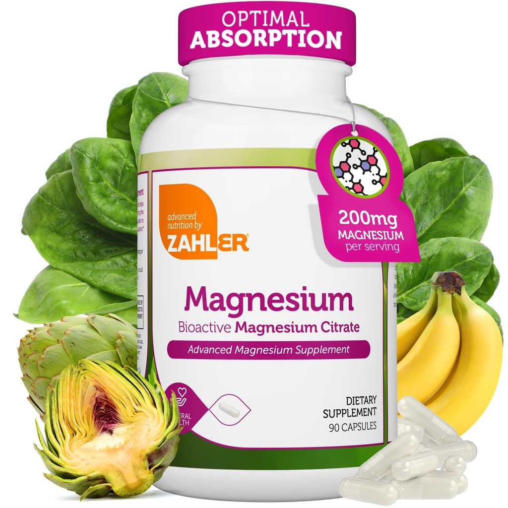 Zahler - Magnesium Supplement Capsules 200 mg (90 Count) Certified Kosher Bioactive Magnesium Citrate for Max Absorption - Natural Magnesium Mineral for Men & Women - Best Magnesium Supplements