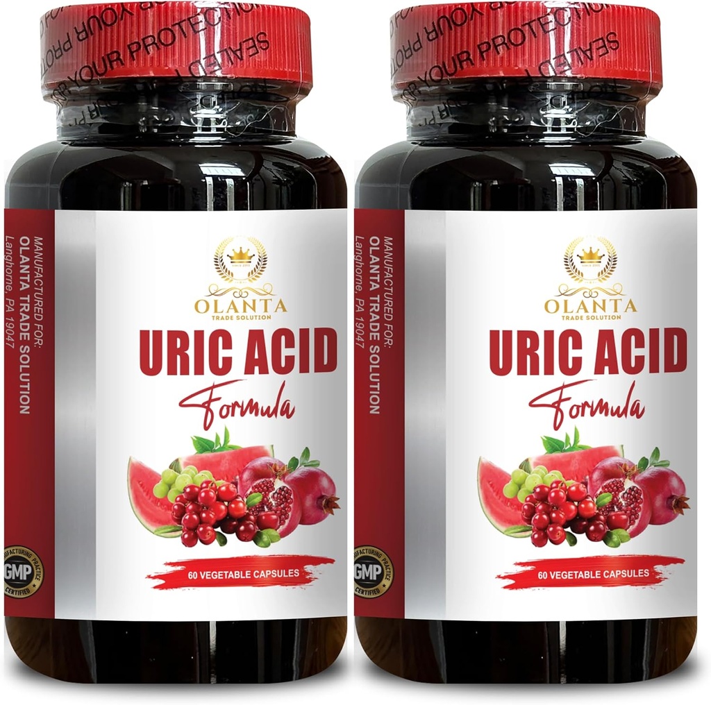 URIC Acid Support - Essential Daily Kidney and Uric Acid Support for Adults, Foot Joint Support, Lower uric Acid Levels Capsules - 2 Bottles 120 Capsules