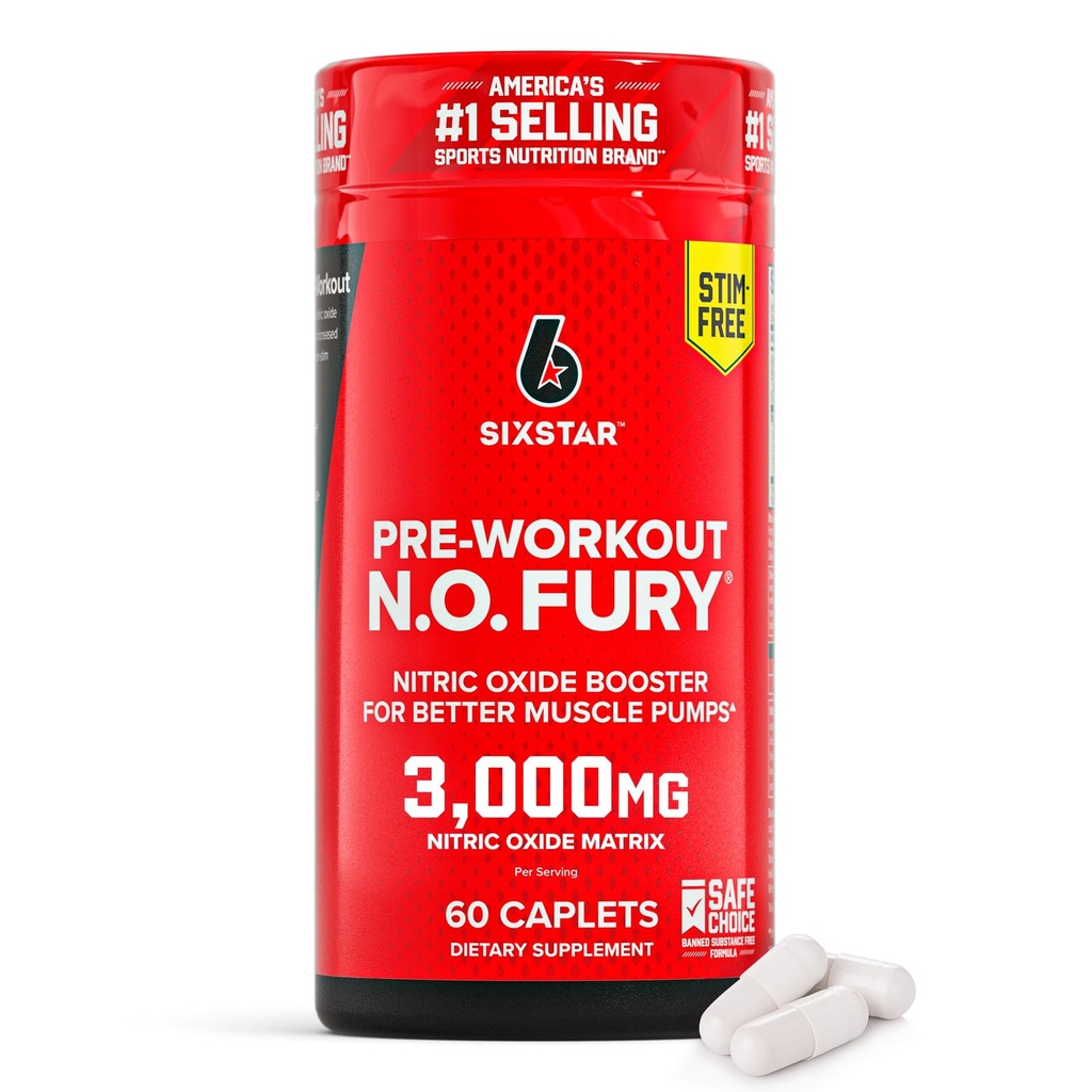 Six Star Nitric Oxide Supplements for Men & Women, Muscle Builder (60 Count) - Nitric Oxide Booster Pills Muscle Pump Pre Workout Supplement - Sports Nutrition for Muscle Building, Strength & Energy