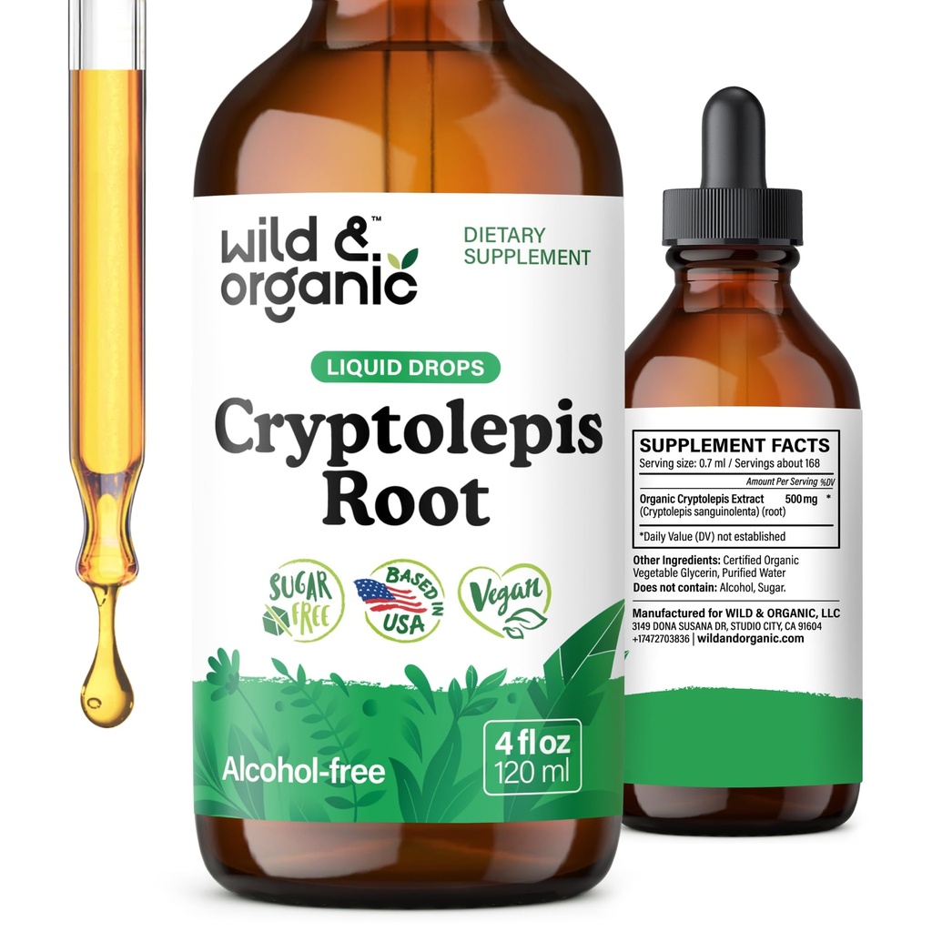 Wild & Organic Cryptolepis Tincture - Herbal Drops for Detox & Immune Support - 2-Month Supply - Liquid Cryptolepis Root Extract Drops - Vegan, Sugar & Alcohol-Free - 4 fl oz