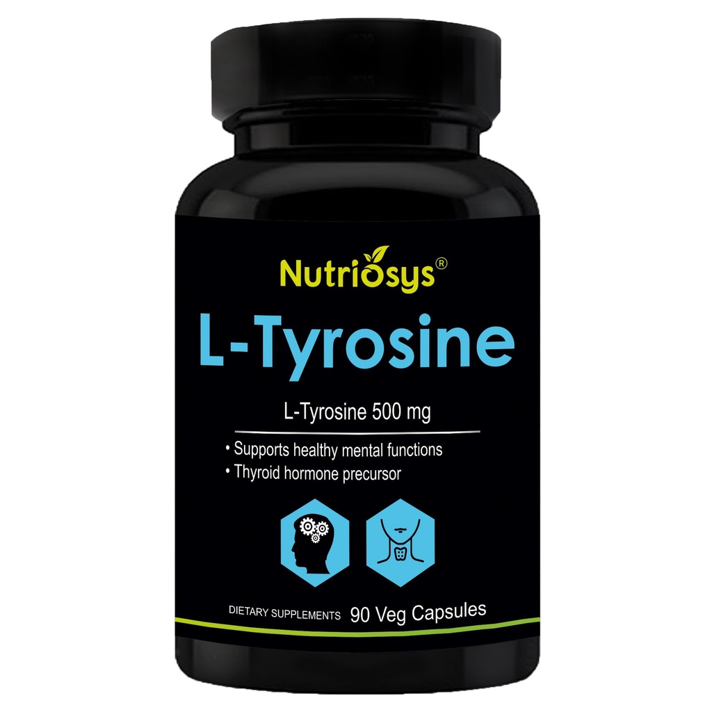 Nutriosys L-Tyrosine 500mg Supports Cognitive Health & Brain Function, Essential For Thyroid Functions - 90 Veg Capsules