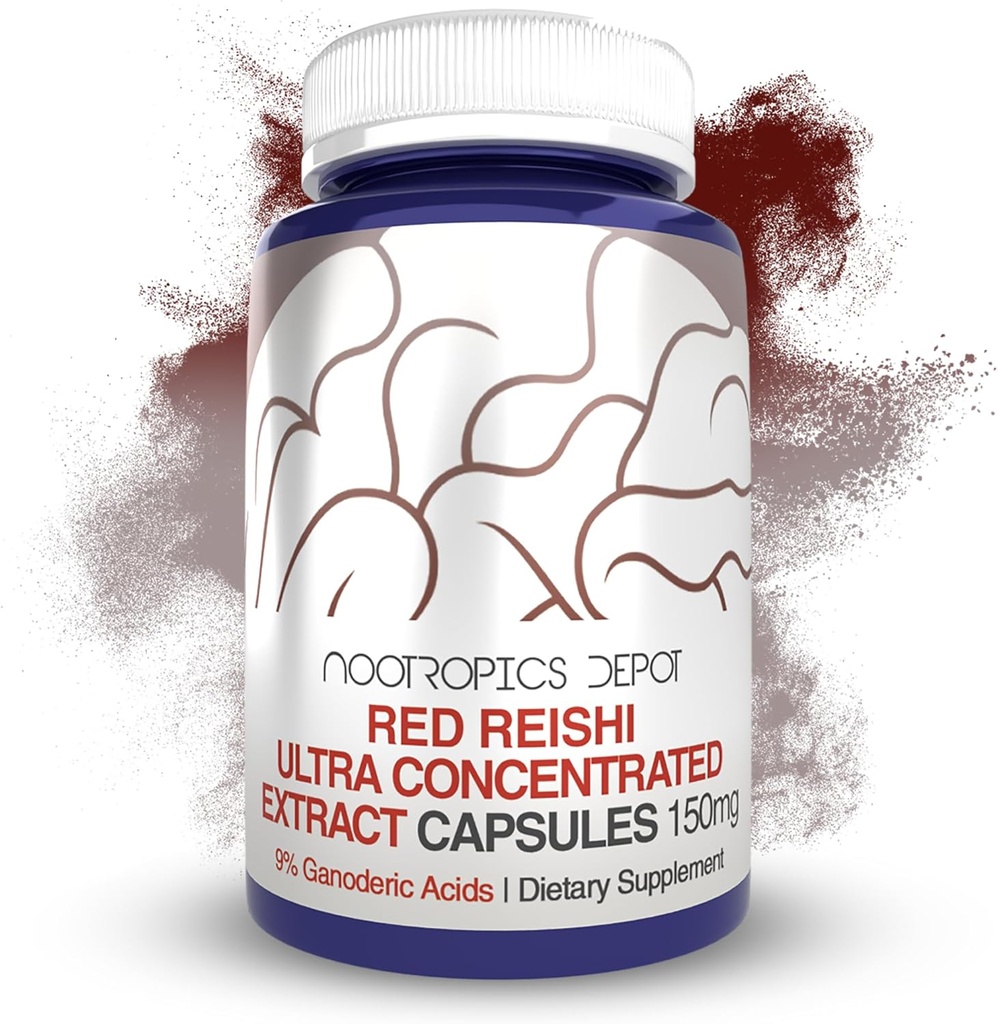 Nootropics Depot Red Reishi Mushroom Capsules | 9% Ganoderic Acids | 150mg | 180 Count