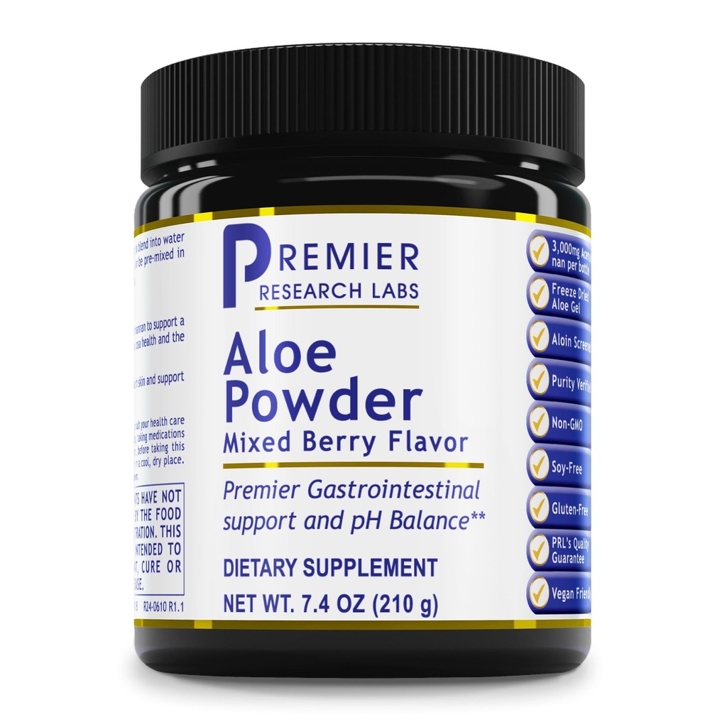 Premier Research Labs Aloe Powder - Aloe Vera Powder, Aloe Vera Drink Mix for Skin and Digestion, Aloe Barbadensis Leaf Extract with Acemannan, Freeze Dried - Mixed Berry, 7.4 Oz (30 Servings)
