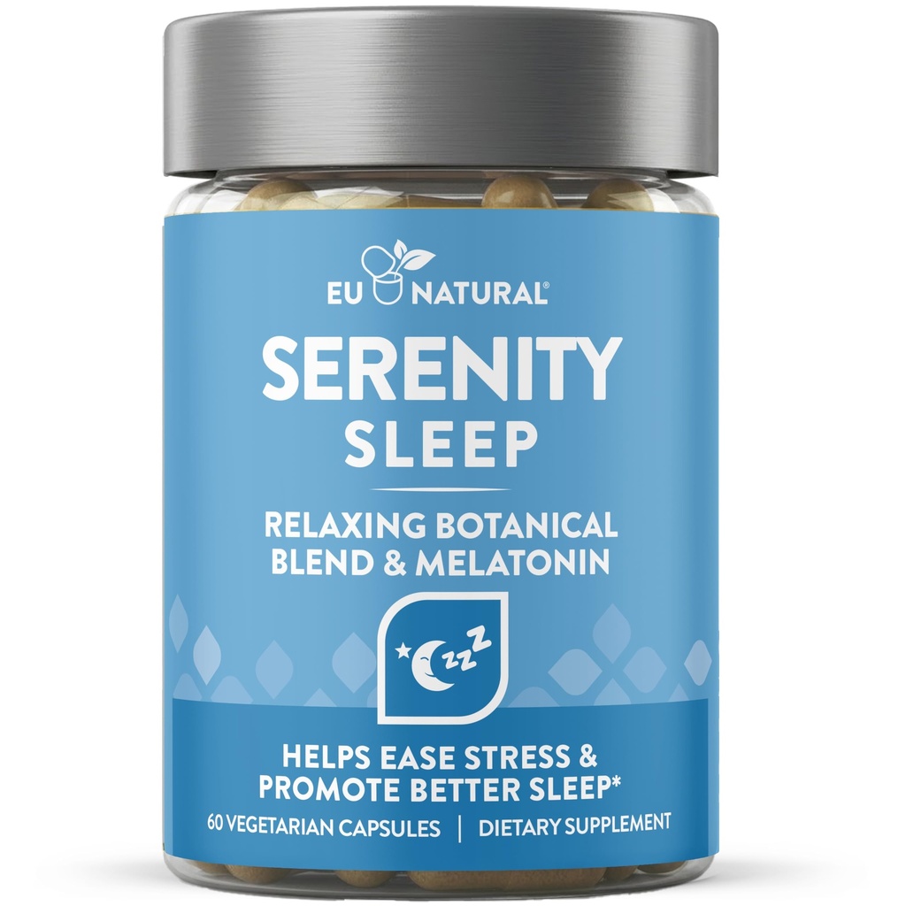 Serenity Sleep Natural Sleep Aid - Potent Blend of Magnesium, Valerian Root and Melatonin - Natural Sleep Aid - Non-Habit-Forming Way to Relax and Get a Good Night’s Sleep - 60 Vegan Soft Caps