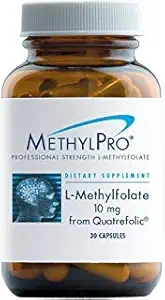 MethylPro L Methylfolate 10mg (from Quatrefolic) - Professional Strength L-Methylfolate Supplement for Brain and Mood Support - MTHFR Supplement (30 Capsules)
