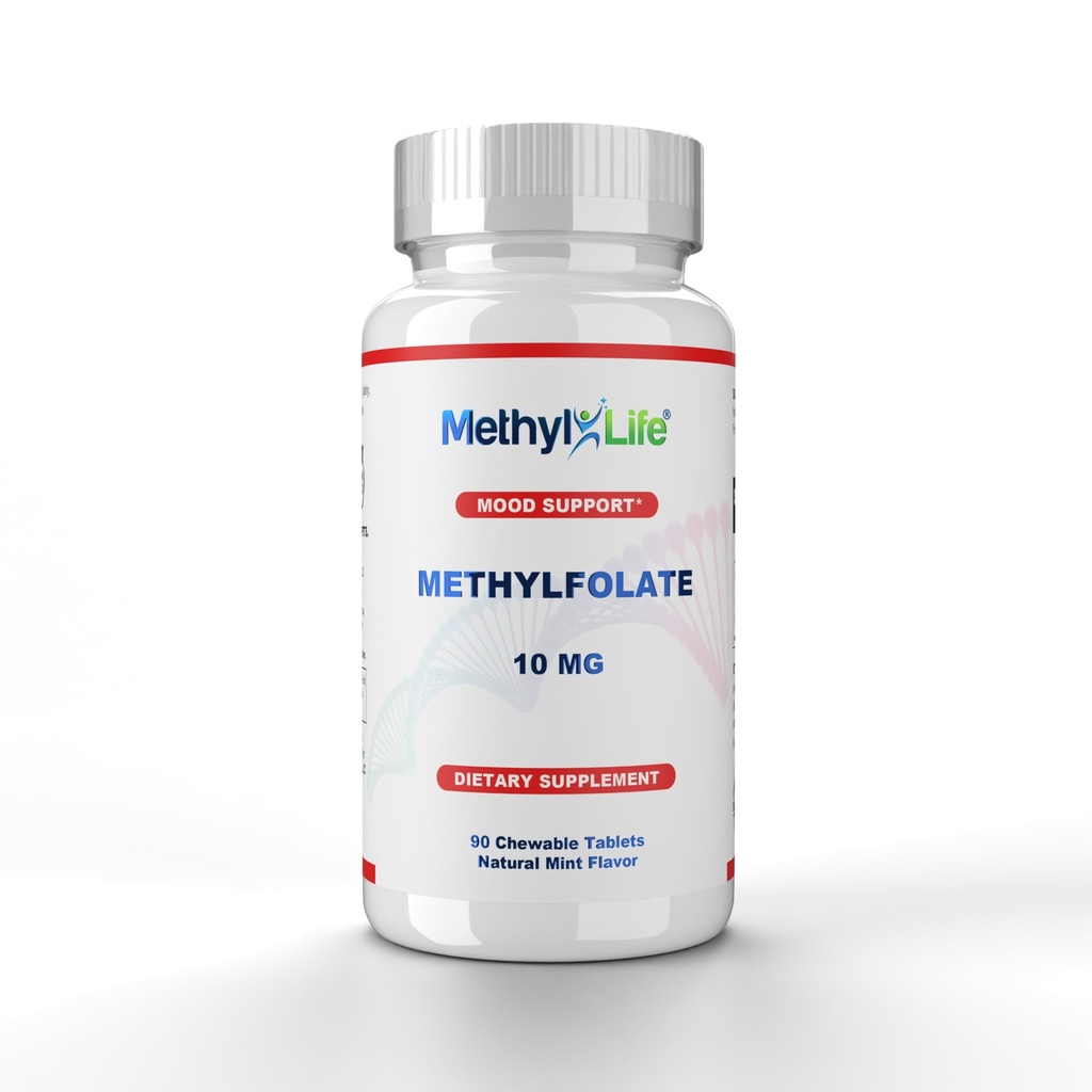 Methyl-Life® L-Methylfolate 10 mg - Chewable Active Folate Tablets with ultrapure Form of Cerebrofolate® (L-5-MTHF, Calcium) | Vegan, Non-GMO, Gluten-Free | 90 Chewable Tablet
