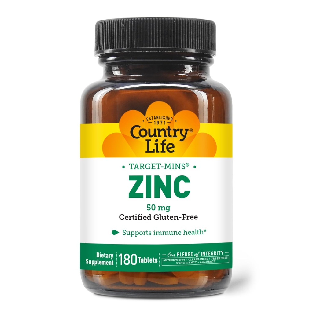 Country Life Target-Mins Zinc 50 mg 180 Tablets - Zinc Supplements for Immune Health - Zinc 50mg - Zinc Support