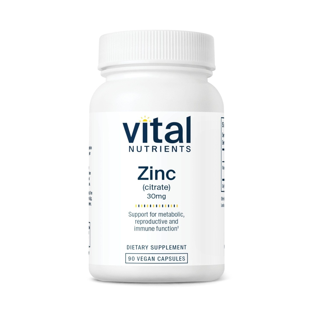 Vital Nutrients Zinc Citrate 30mg - Easily Absorbed Immune Support Supplement - Vegan Zinc Supplement - Gluten, Dairy, Soy Free - Non-GMO - 30mg - 90 Capsules